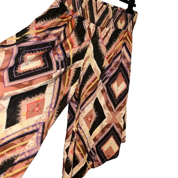 Free people Miranda Angular Printed Pull-On smocked wide Pants small S boho - Picture 5 of 6